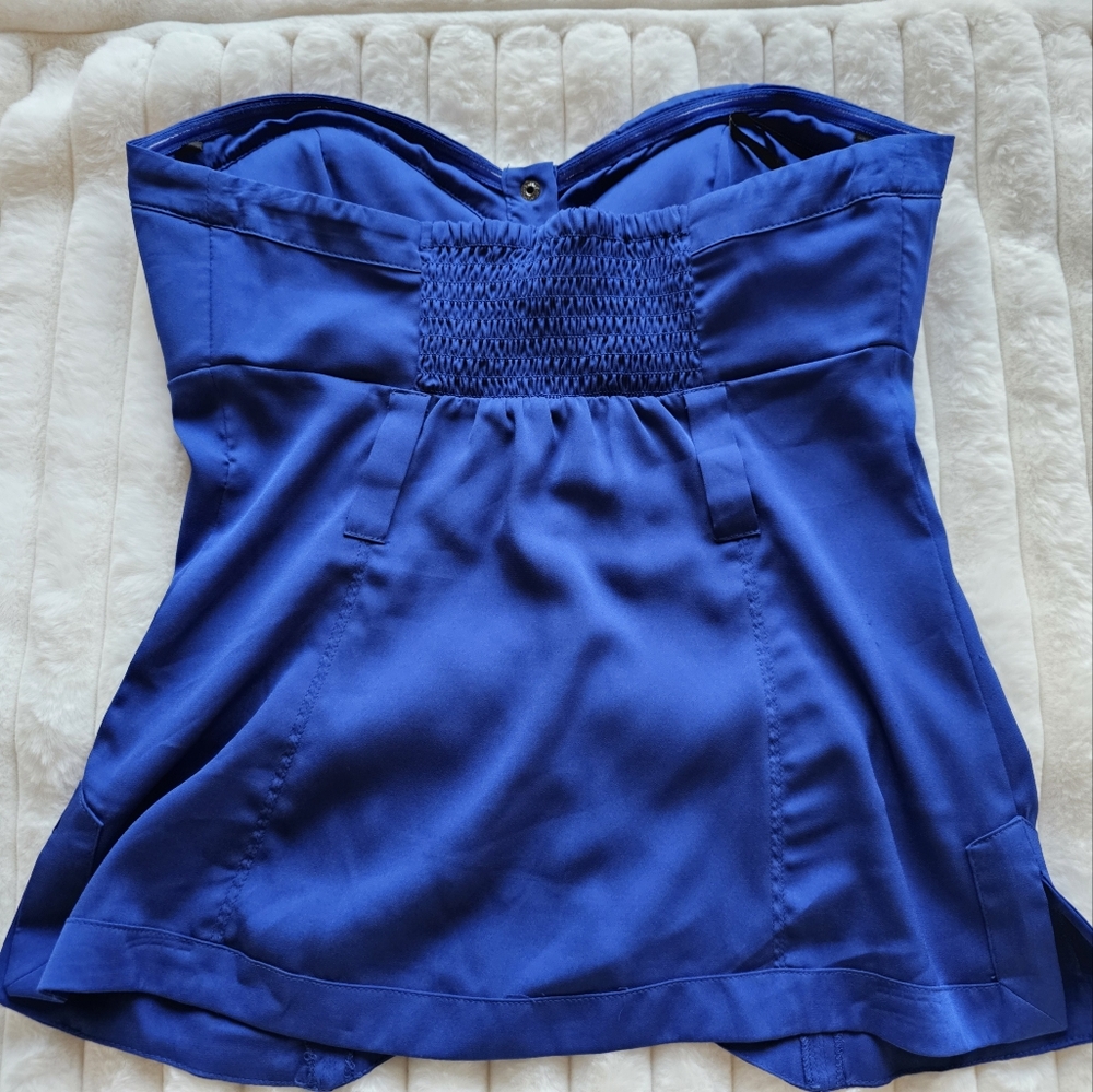 Bebe Strapless Royal Blue Corset Fitted Button-Front Top - Picture 6 of 10